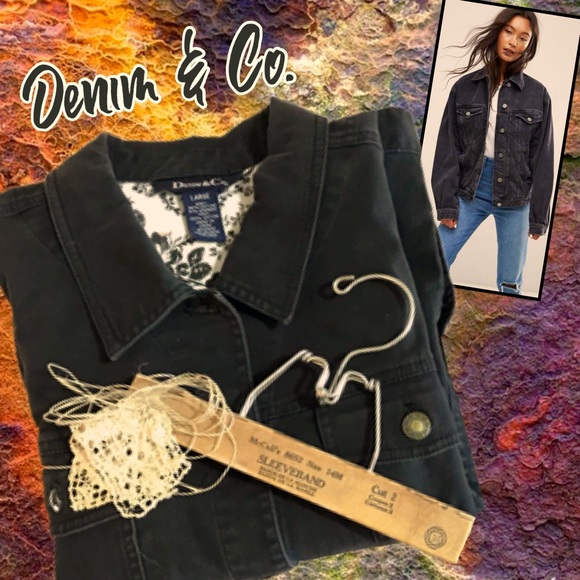 90s Vintage Black Denim Oversized Boyfriend Jacket Shacket - Picture 2 of 14